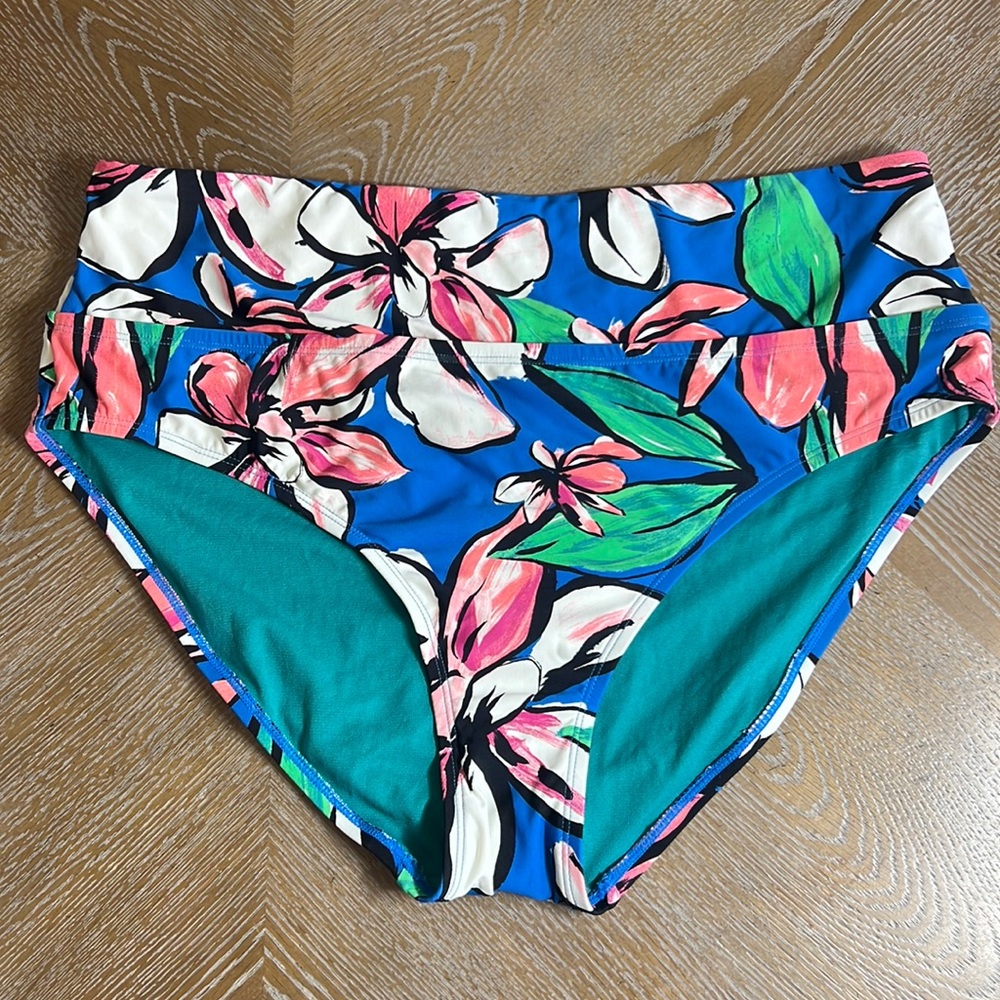 CATALINA SWIMWEAR Blue Floral Plus Size High Waist Swim Bottom 2X